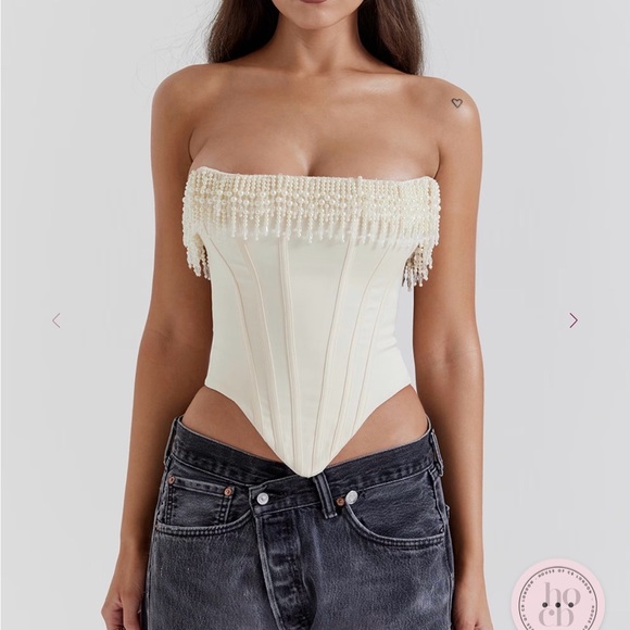 House of CB Tops - House of CB Ivory Beaded Strapless Corset Top